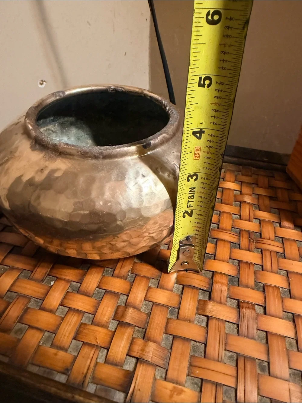 Vintage Hammered Brass Bowl Planter Cachepot Boho Patina Home Decor